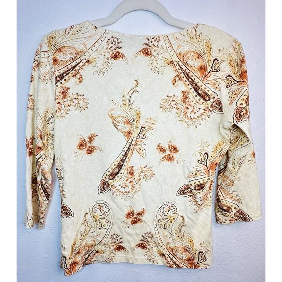 Vtg Y2K Tan & Brown Paisley Blue Size Medium With Velvet Accents Boho Western - Picture 4 of 6